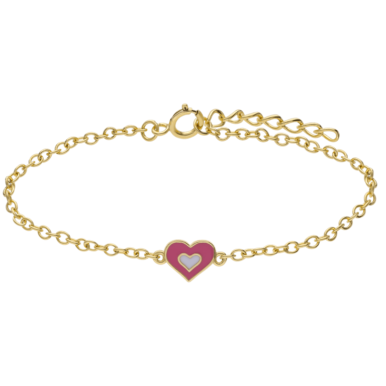 Zilveren goldplated kinderarmband met hanger hart met emaille 