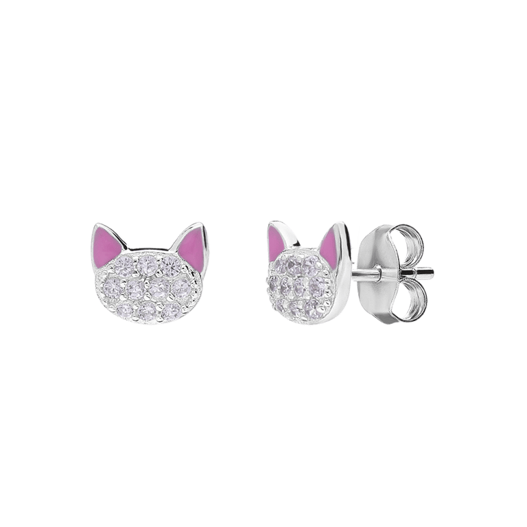 Ohrstecker aus 925er Silber, Katze, Emaille, Rosa
