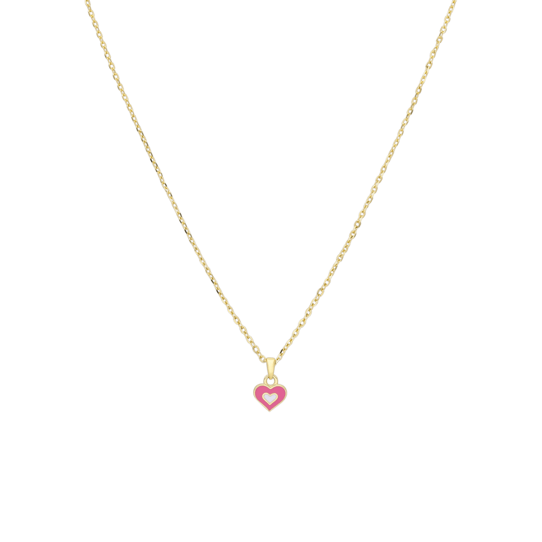 Zilveren goldplated kinderketting met hanger hart met emaille