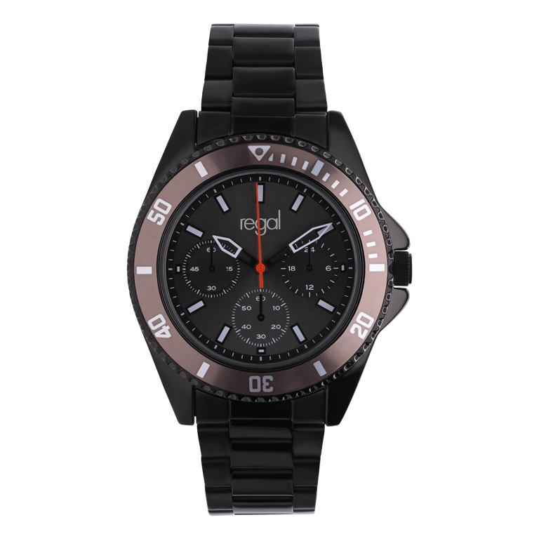 Regal heren horloge zwart met zwart wijzeplaat