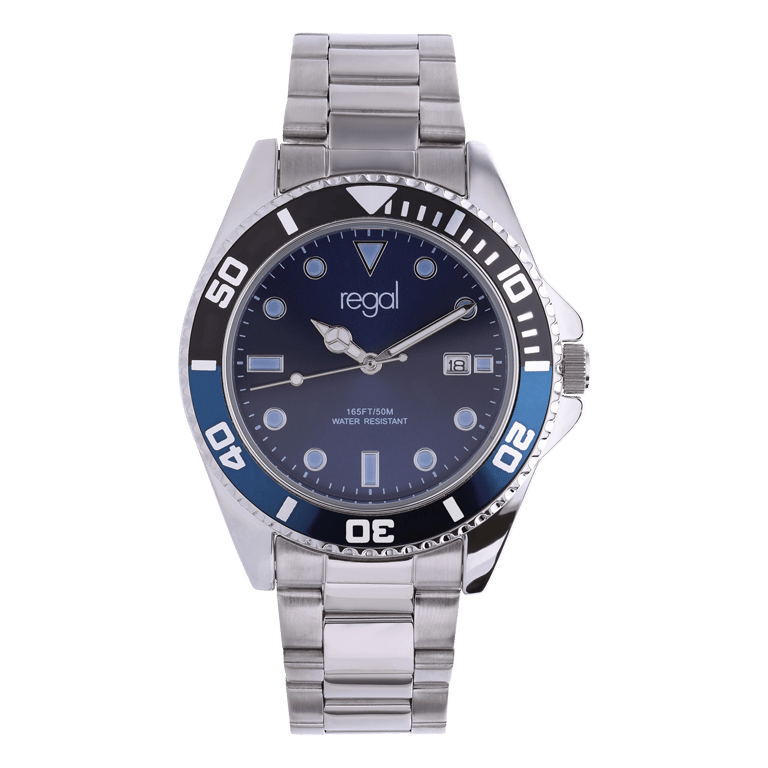 Regal Herren-Armbanduhr, Edelstahl, mit blauem Zifferblatt