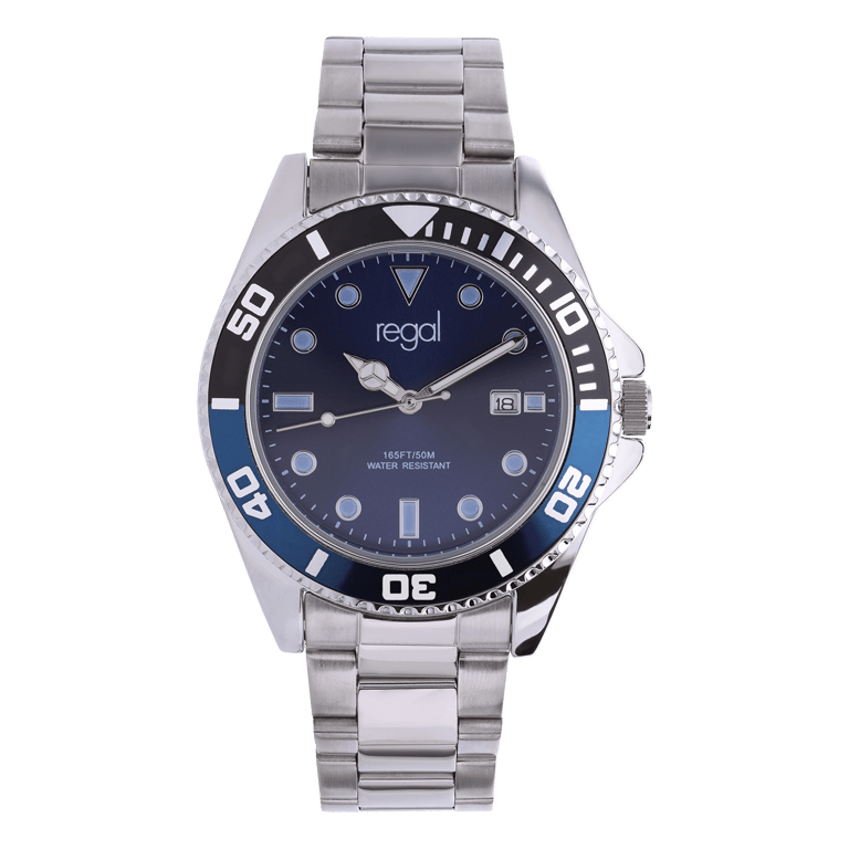 Regal heren horloge staal met blauwe wijzerplaat