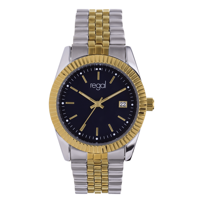 Regal horloge bicolor met blauwe wijzerplaat