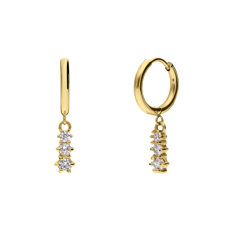 Stalen goldplated vintage oorbellen met wit zirkonia