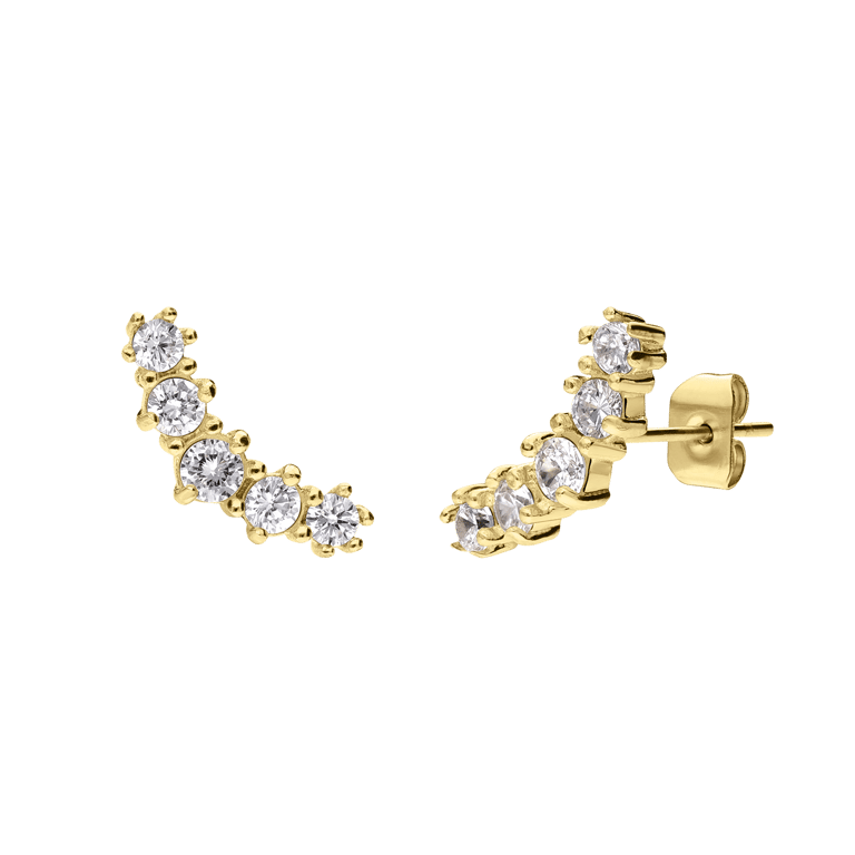 Stalen goldplated vintage oorknoppen met wit zirkonia