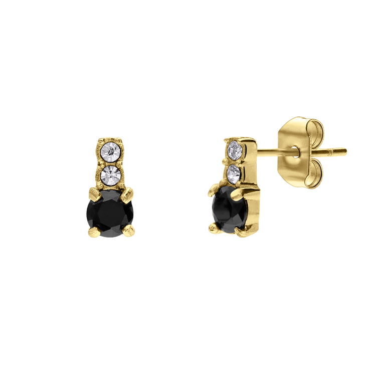 Stalen goldplated vintage oorbellen met zwart zirkonia