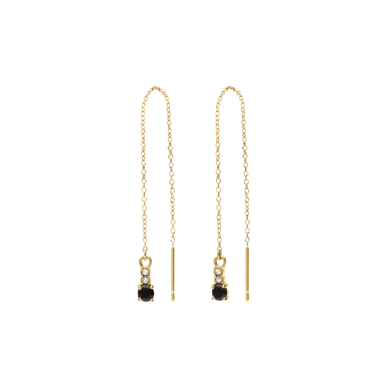 Stalen goldplated vintage oorbellen met zwart zirkonia