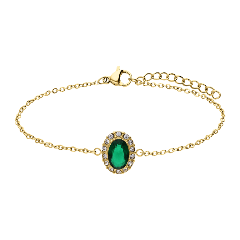Stalen goldplated vintage armband met groen zirkonia