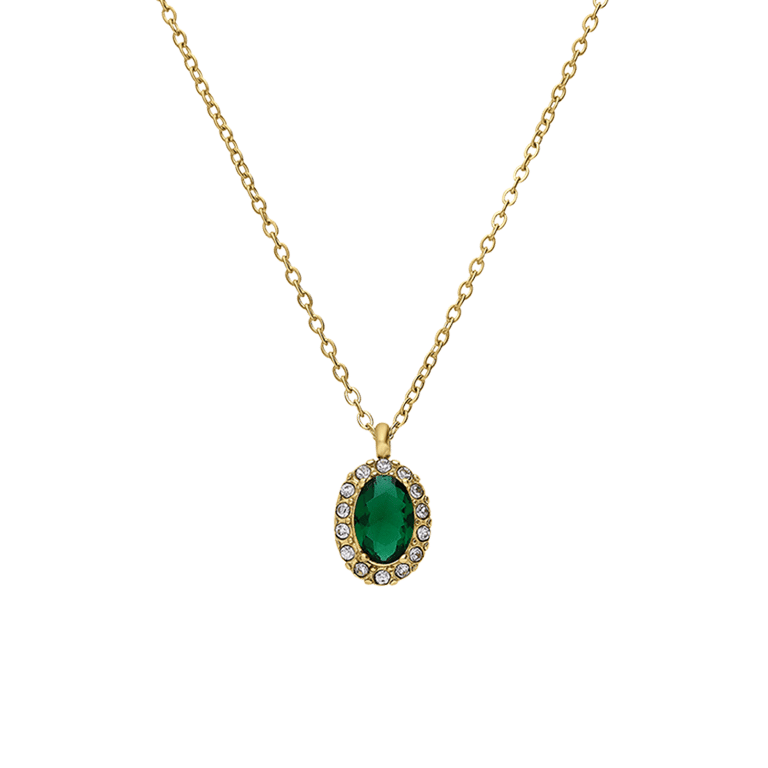 Stalen goldplated vintage ketting met groen zirkonia