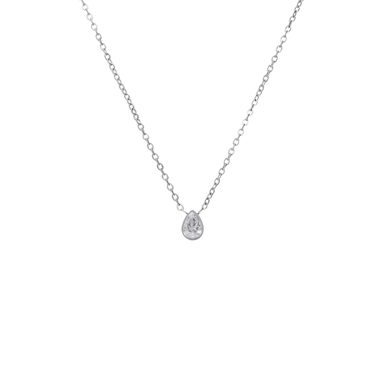 Stainless steel ketting met druppel zirkonia