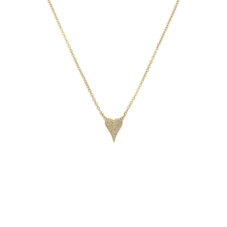 Stainless steel goldplated ketting met hanger hart met zirkonia voor dames