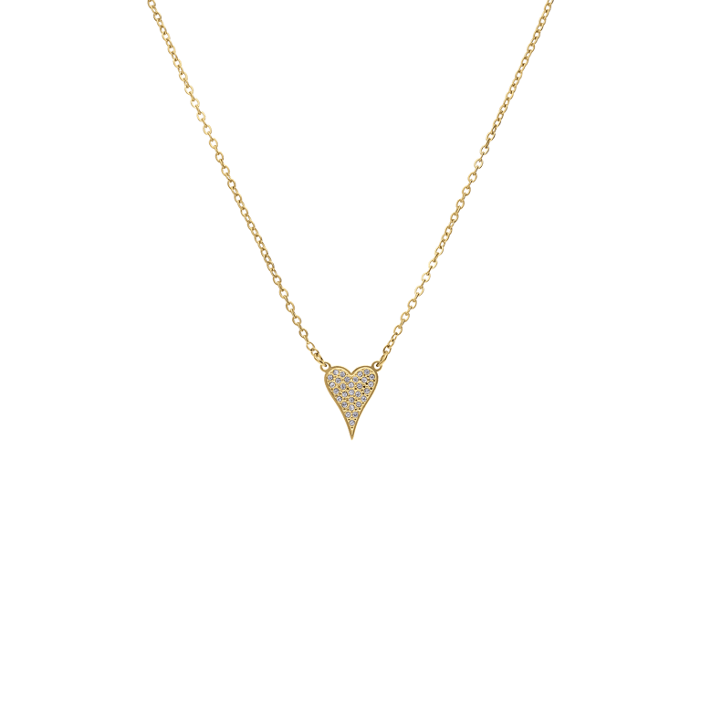 Stalen goldplated ketting met hanger hart met zirkonia voor dames