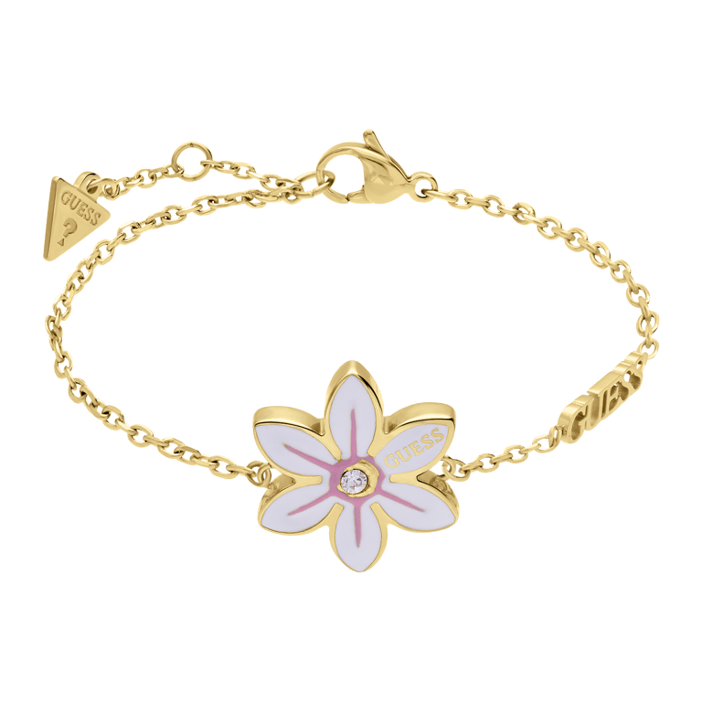 Guess stalen goldplated fantasiearmband met hanger bloem met zirkonia voor dames