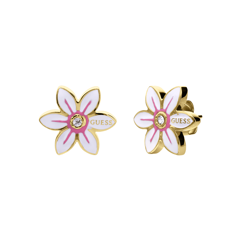 Guess stalen goldplated oorknoppen WHITE LOTUS