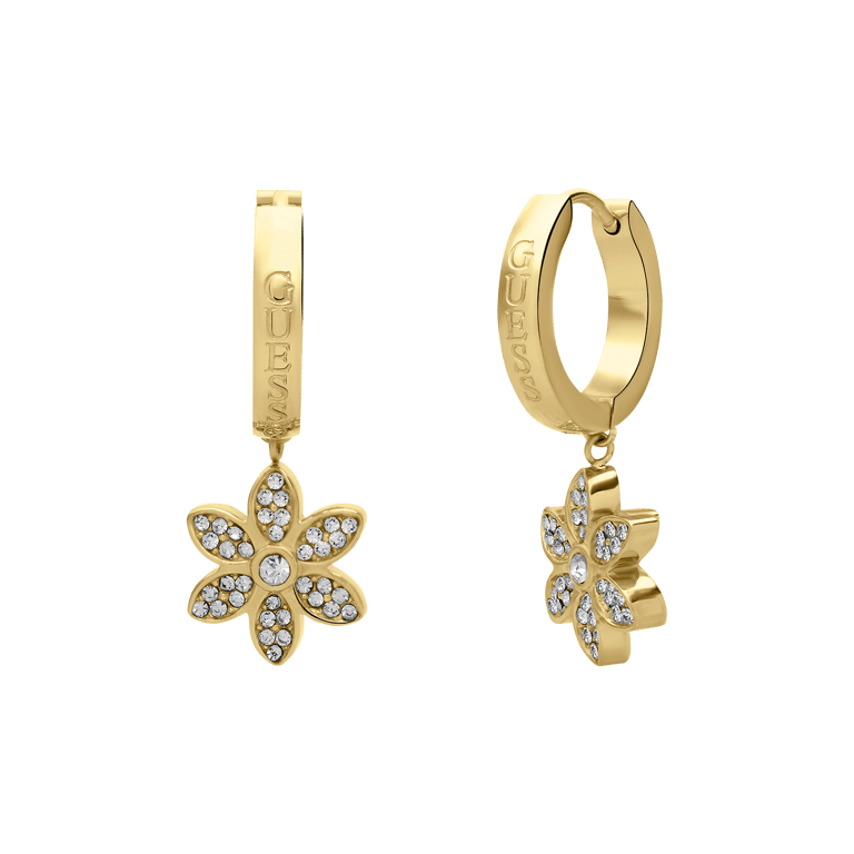 Guess stalen goldplated oorbellen WHITE LOTUS