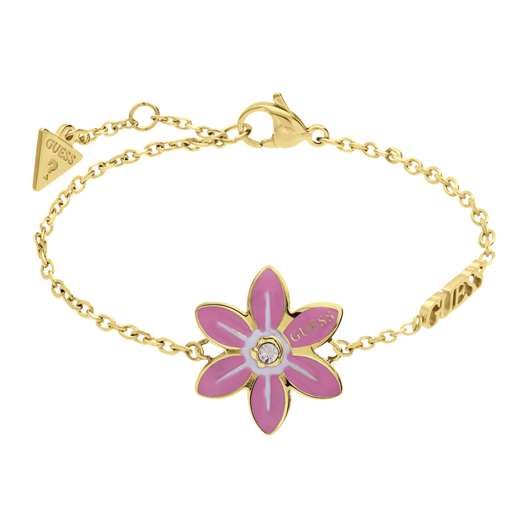 Guess stalen goldplated fantasiearmband met hanger met hanger bloem met zirkonia voor dames