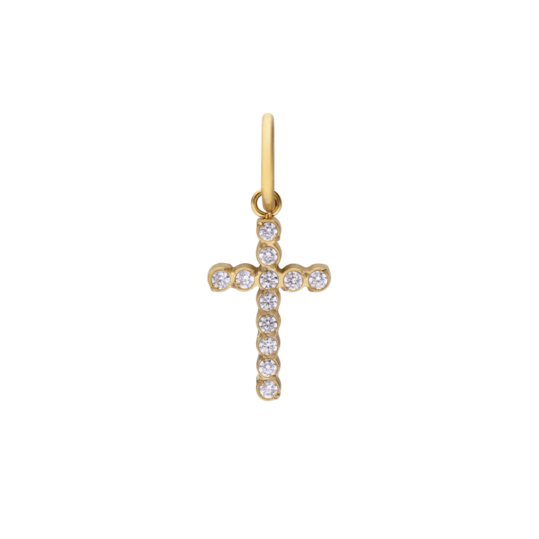 Stalen goldplated hanger kruis met zirkonia voor dames