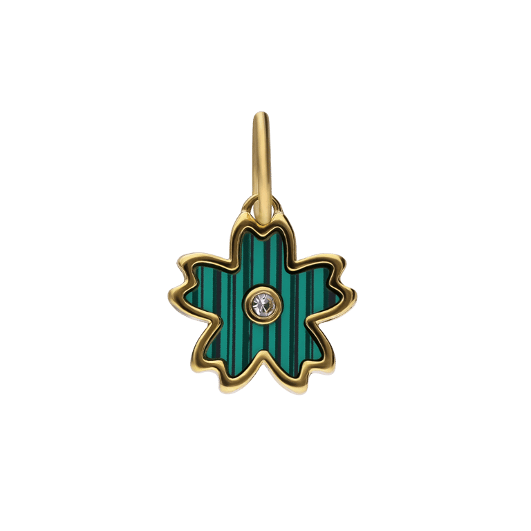 Stalen goldplated hanger blad met zirkonia voor dames