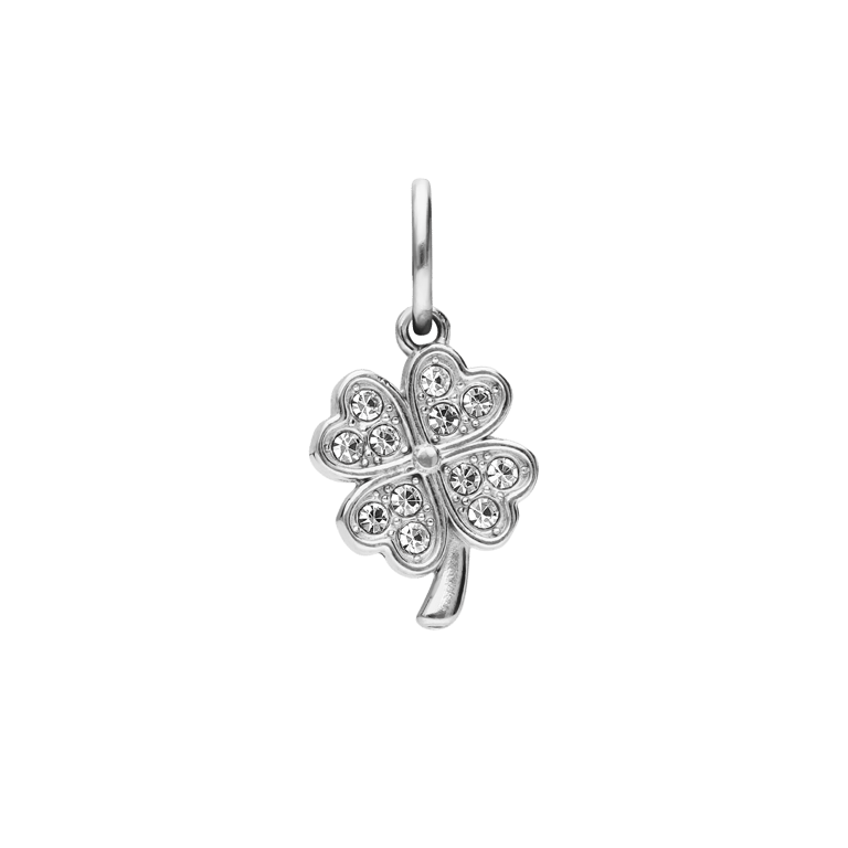Charm aus Edelstahl, Kleeblatt mit Zirkonia