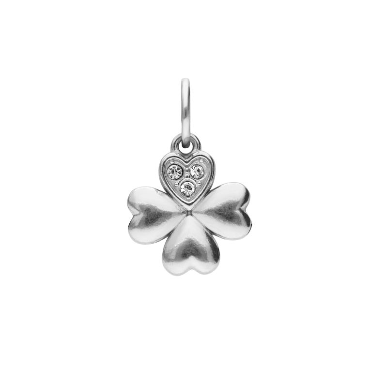 Charm aus Edelstahl, Kleeblatt mit Zirkonia
