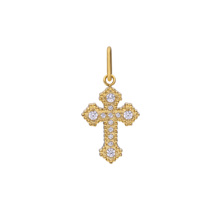 Stalen goldplated hanger kruis met zirkonia voor dames