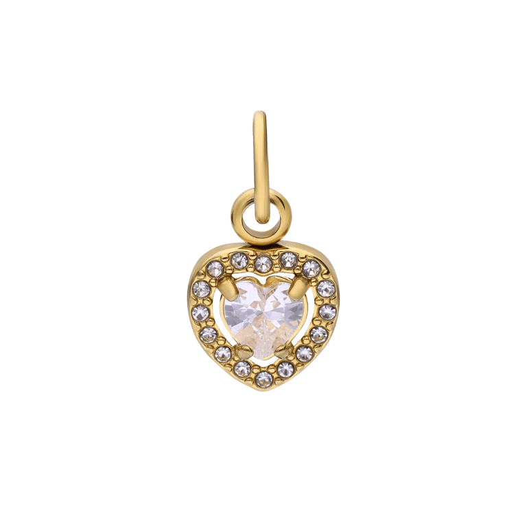 Charm aus Edelstahl, vergoldet, offenes Herz mit Zirkonia