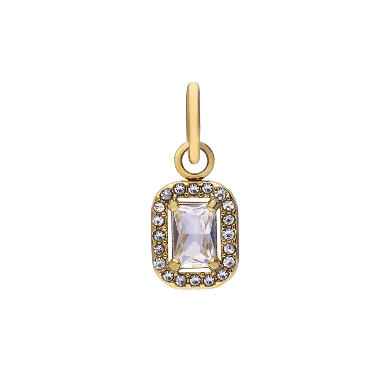 Stalen goldplated hanger open rechthoek met zirkonia voor dames