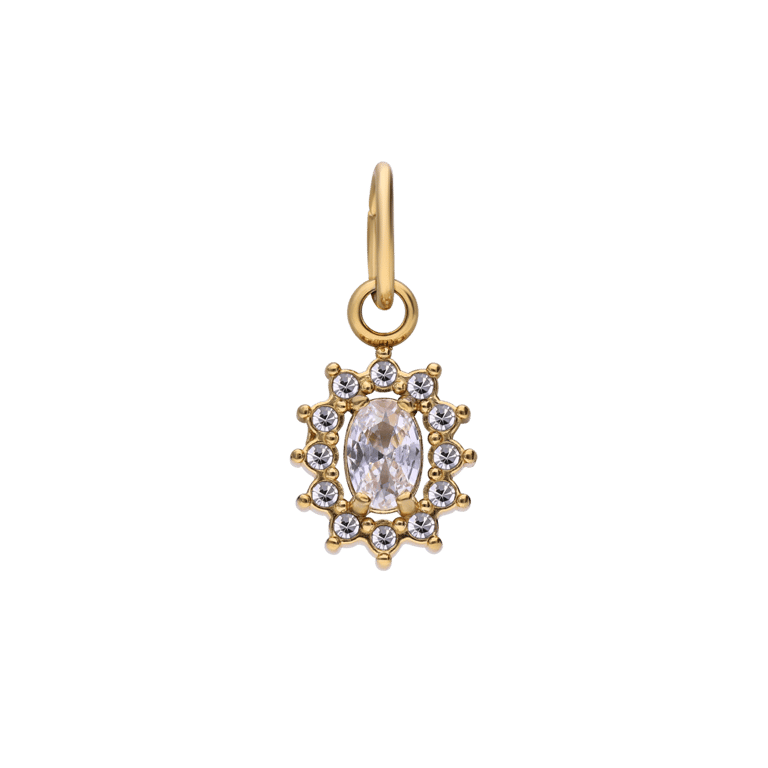 Charm aus Edelstahl, vergoldet, offenes Oval mit Zirkonia