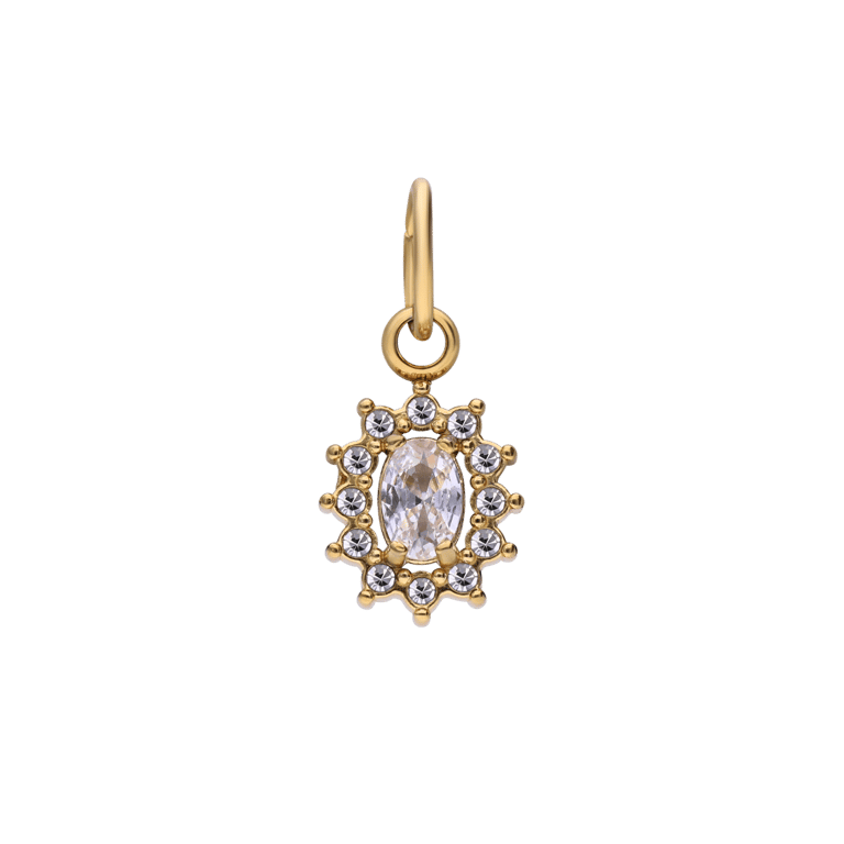 Stainless steel goldplated bedel open ovaal met zirk