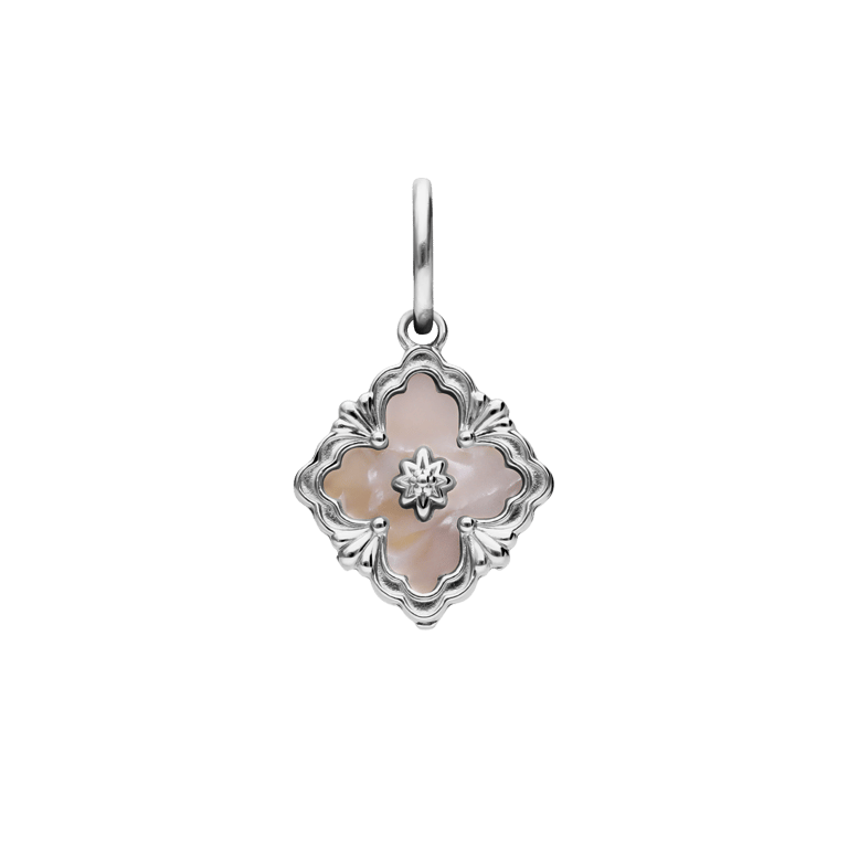 Charm aus Edelstahl, weiße Blume