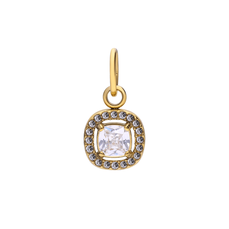 Stalen goldplated hanger open vierkant met zirkonia met zirkonia voor dames