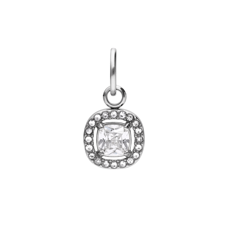 Charm aus Edelstahl, offenes Quadrat mit Zirkonia
