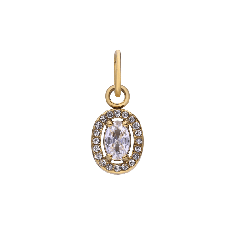 Stalen goldplated hanger open ovaal met zirkonia met zirkonia voor dames