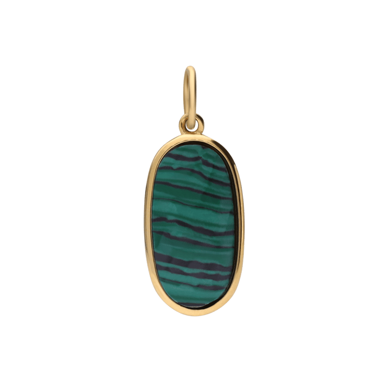 Stainless steel goldplated bedel ovaal met malachite