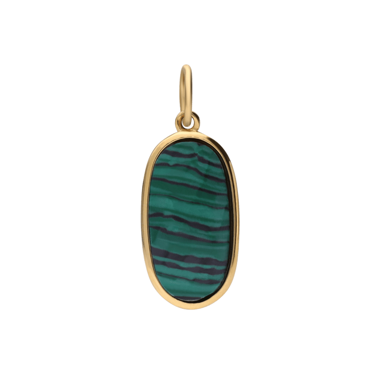 Stalen goldplated bedel ovaal met malachite