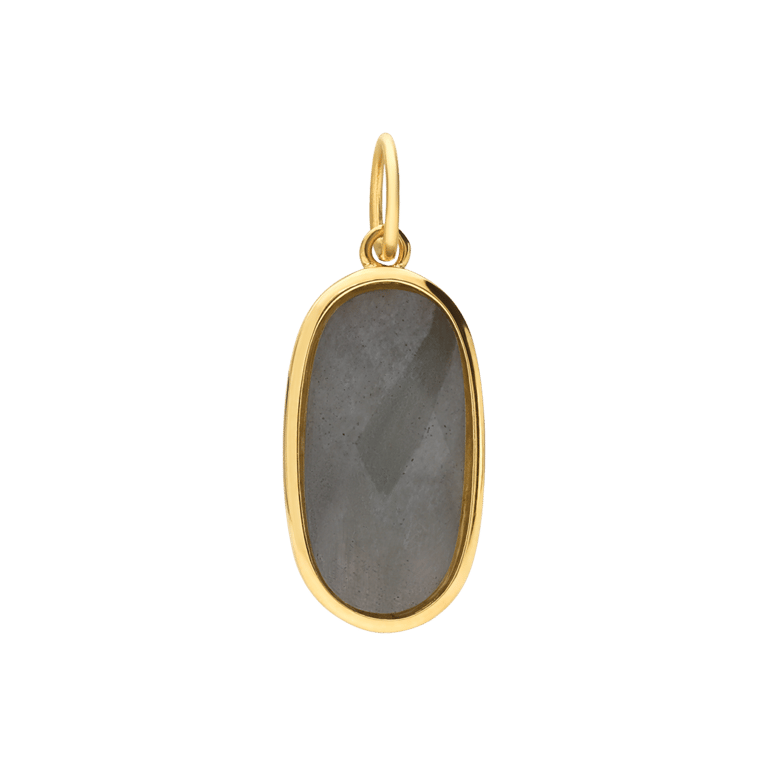 Charm aus Edelstahl, vergoldet, oval, mit Labradorit