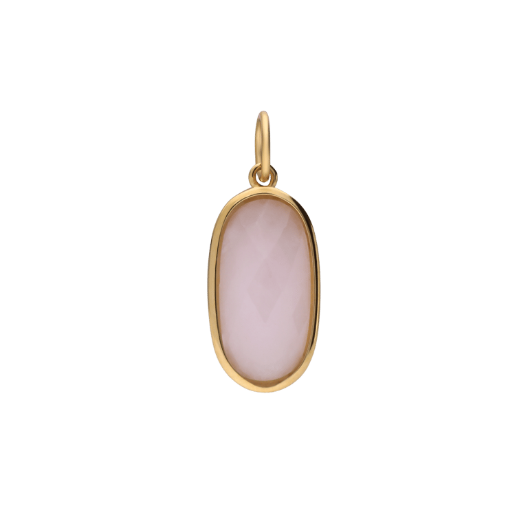Charm aus Edelstahl, vergoldet, oval, mit Rosenquarz