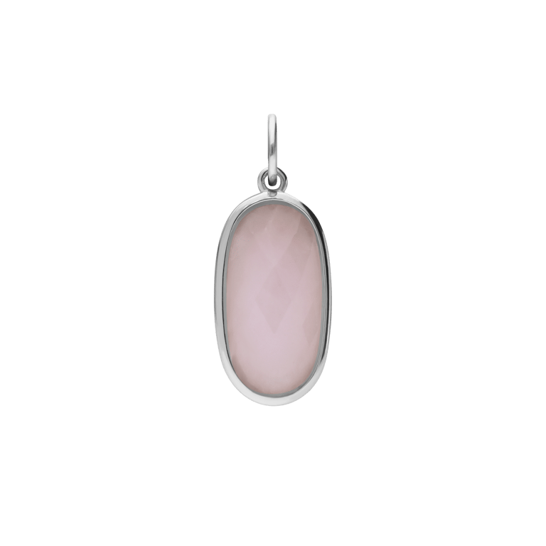 Charm aus Edelstahl, oval, mit Rosenquarz