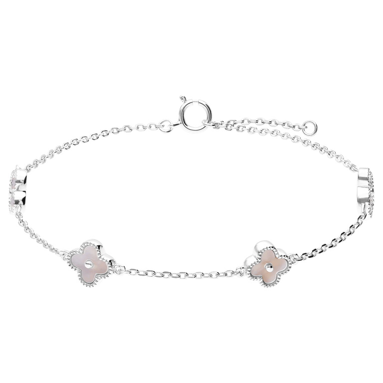Armband aus 925er Silber, Kleeblatt, Perlmutt