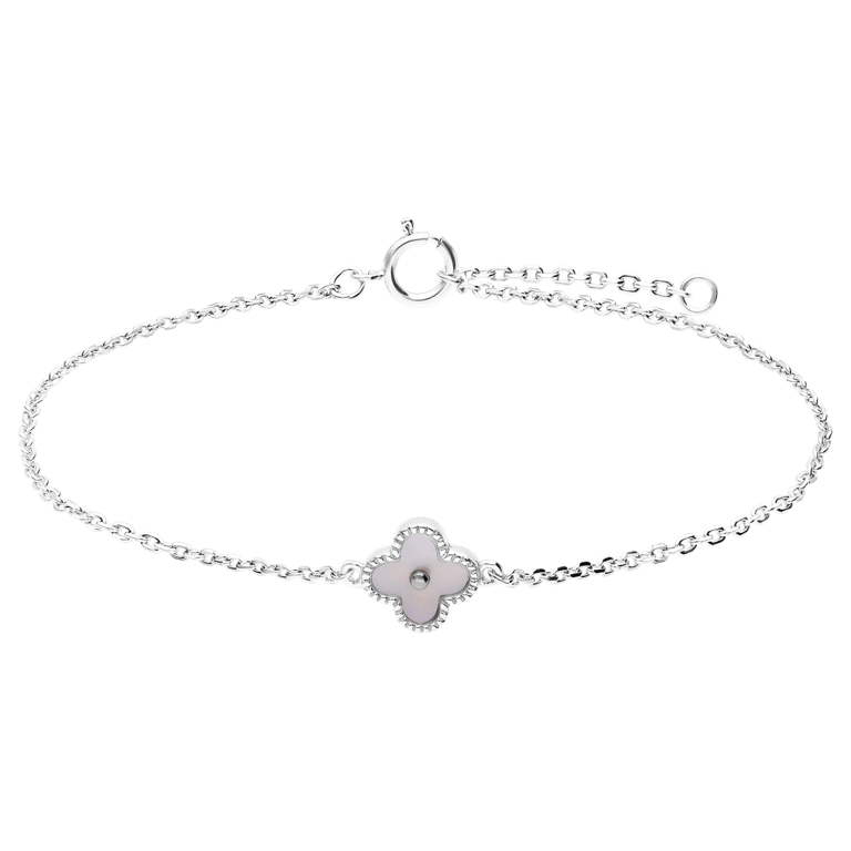 Armband aus 925er Silber, Kleeblatt, Perlmutt