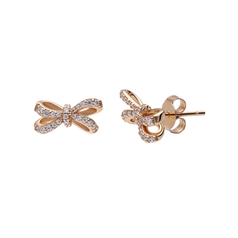 Zilveren goldplated oorknoppen strik met zirkonia voor dames