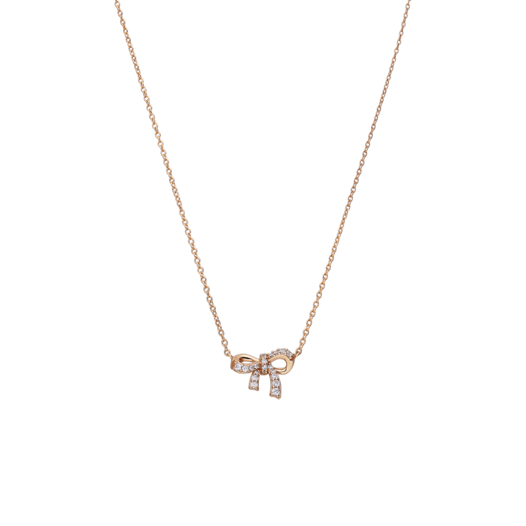 Zilveren goldplated ketting met hanger strik met zirkonia voor dames