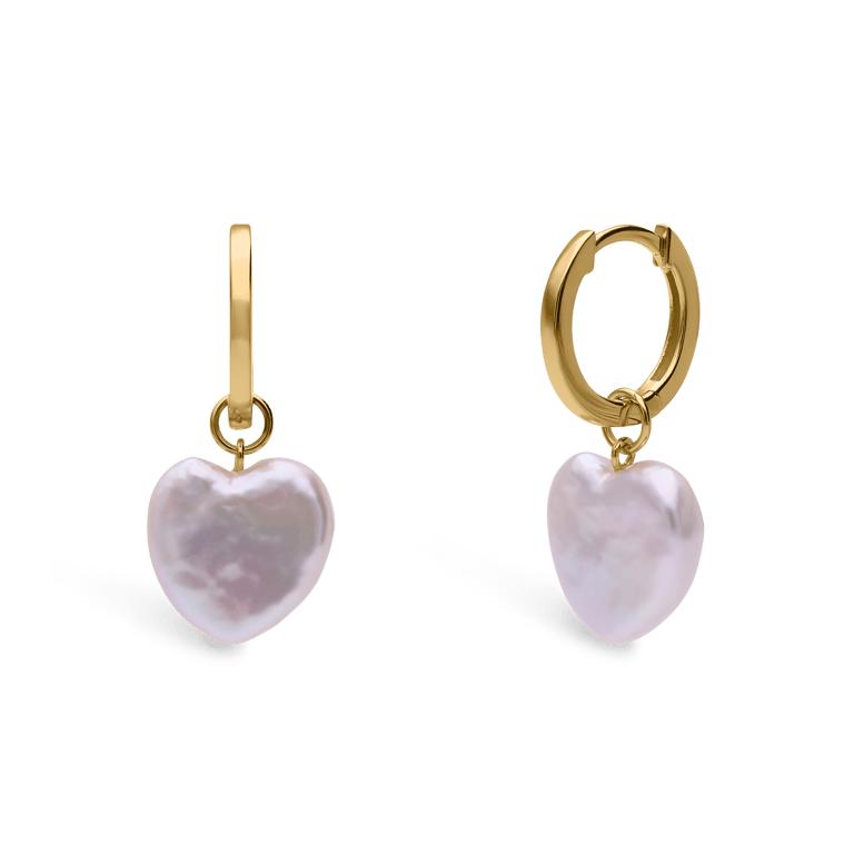 Zilveren goldplated oorringen hanger hart parel