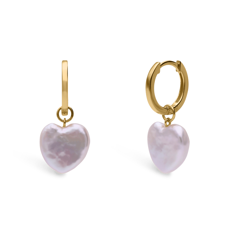 Zilveren goldplated oorringen hart met parel voor dames
