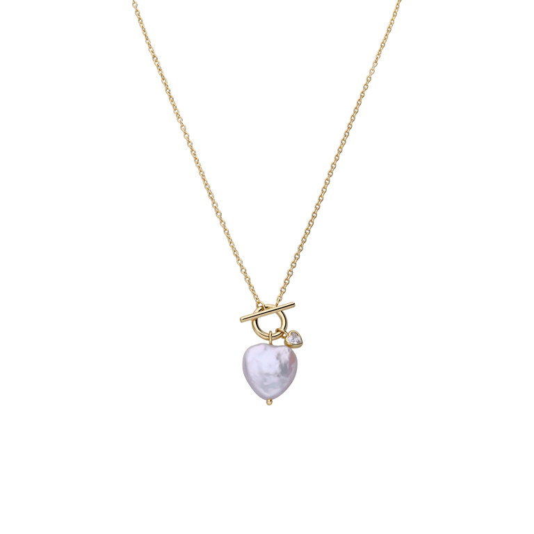 Zilveren goldplated ketting met hanger hart met parel voor dames