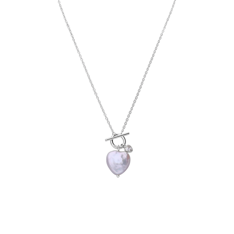 Halskette aus 925er Silber, Herz, Perle