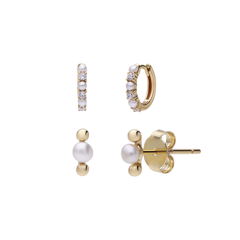 Set aus Ohrringen aus 925er Silber, vergoldet, Perle