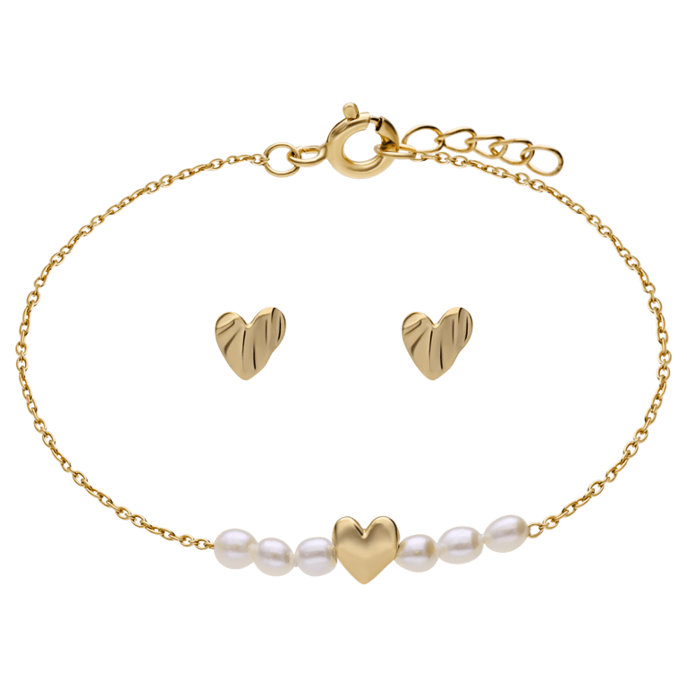 Zilver goldplate armband hart met gratis oorbellen