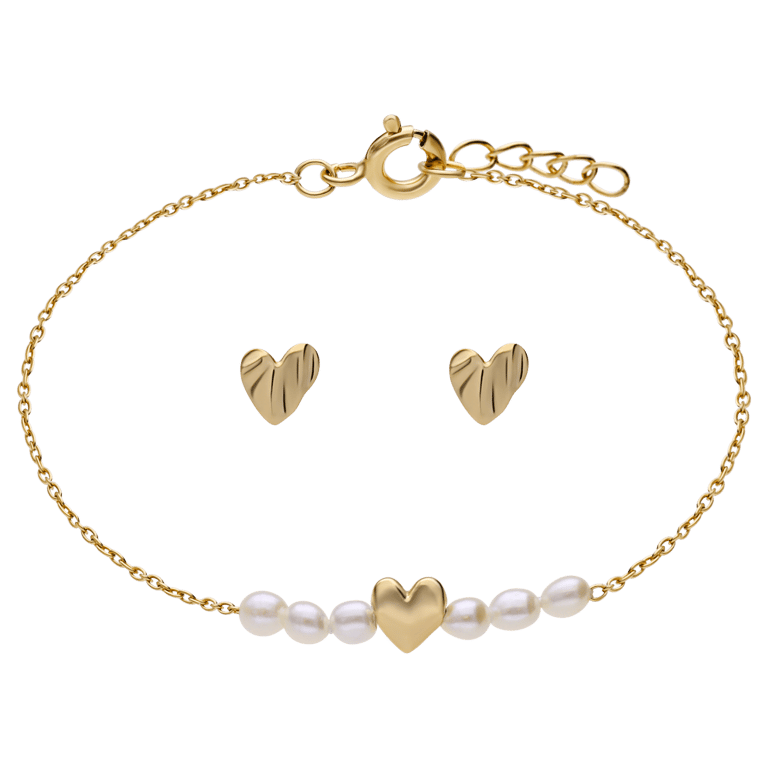 Zilveren goldplated cadeauset hart met parel voor dames