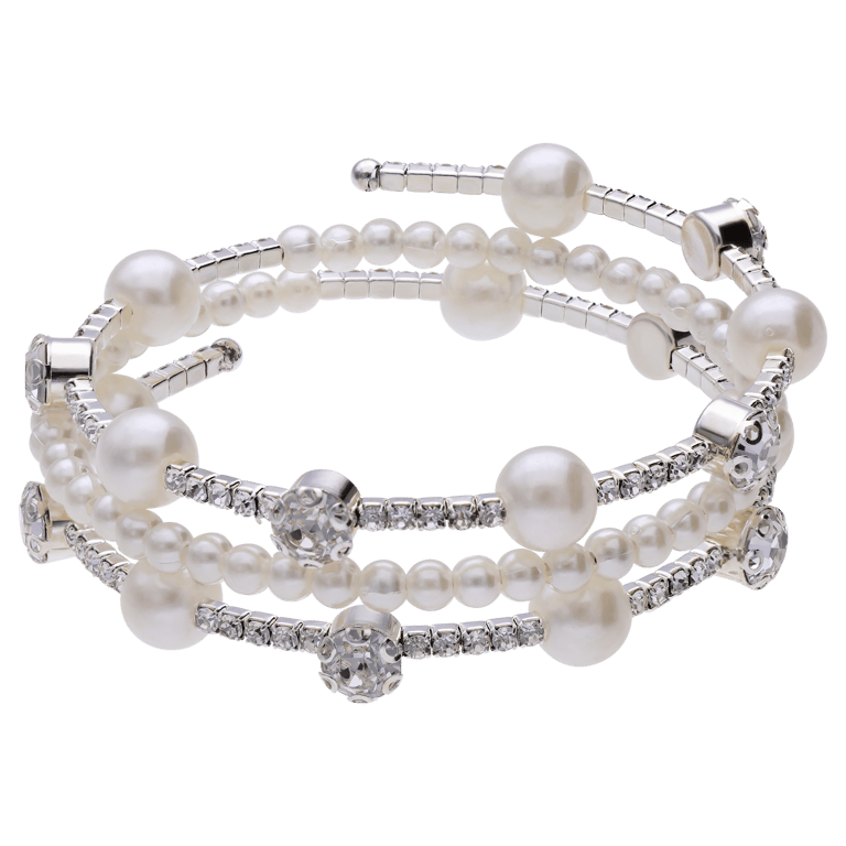 Bijoux zilverkleurige bangle met parel en strass voor dames